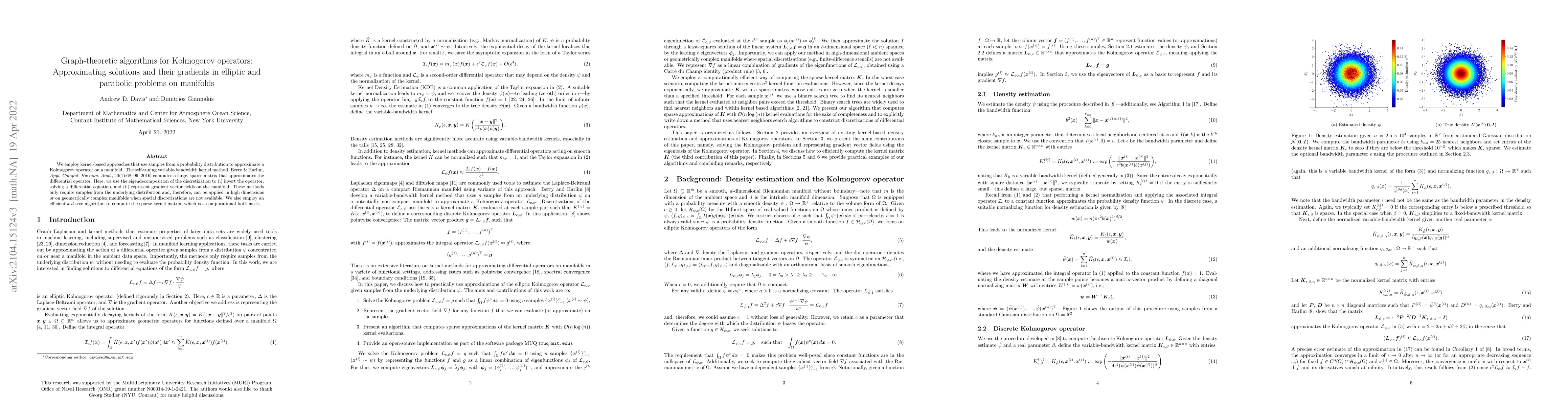 Thumbnail for Graph-theoretic algorithms for Kolmogorov operators: Approximating
  solutions and their gradients in elliptic and parabolic problems on manifolds