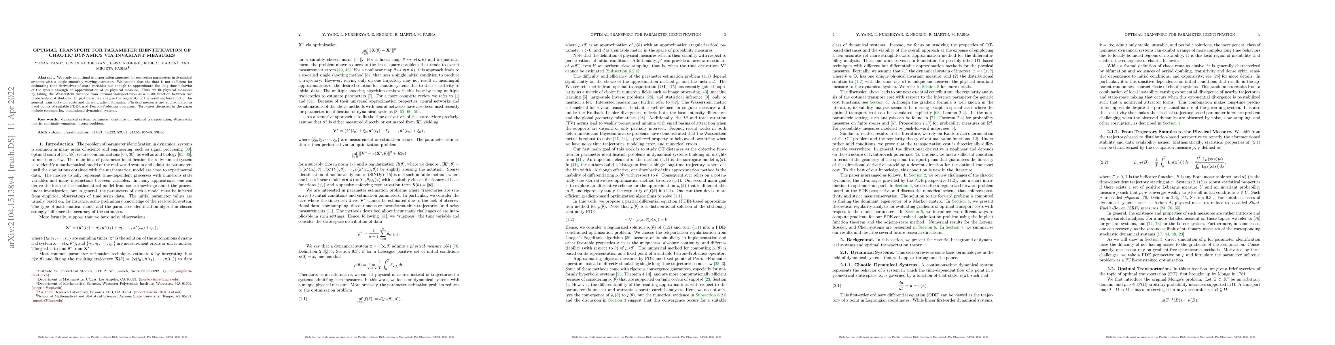 Thumbnail for Optimal Transport for Parameter Identification of Chaotic Dynamics via
  Invariant Measures