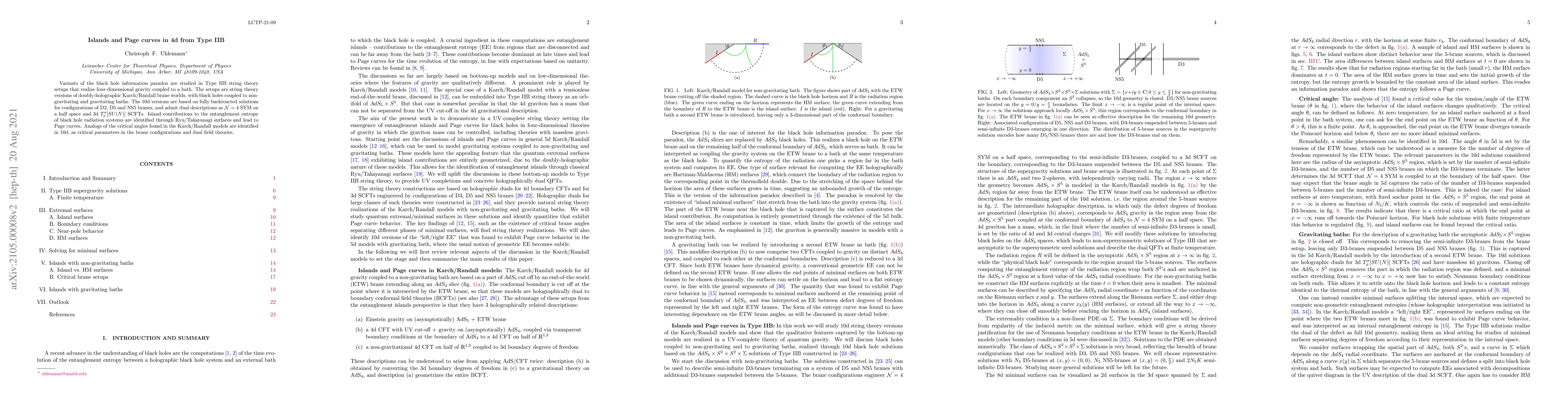 Thumbnail for Islands and Page curves in 4d from Type IIB