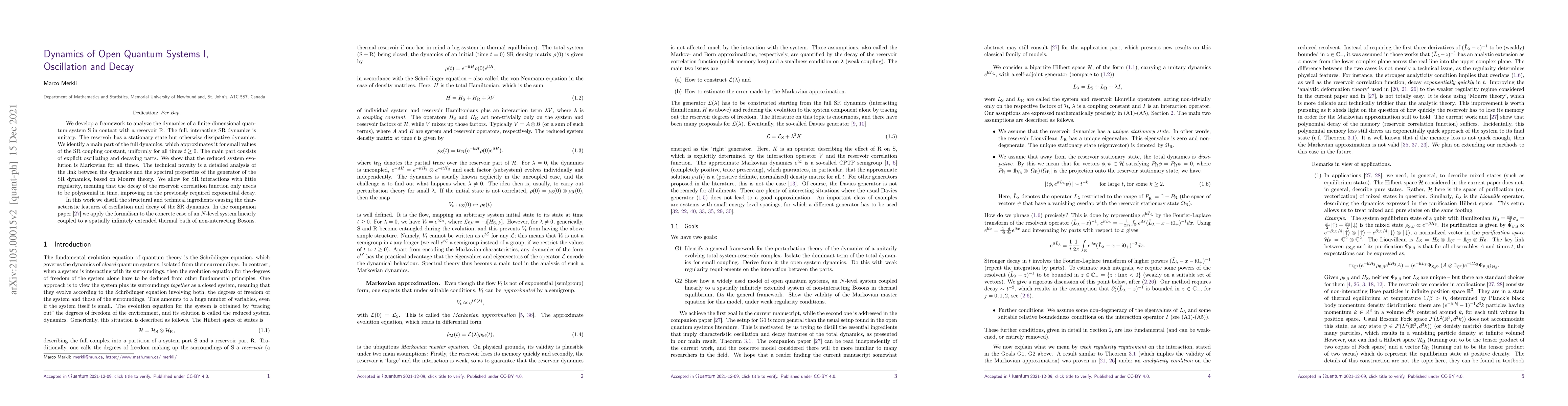 Thumbnail for Dynamics of Open Quantum Systems I, Oscillation and Decay