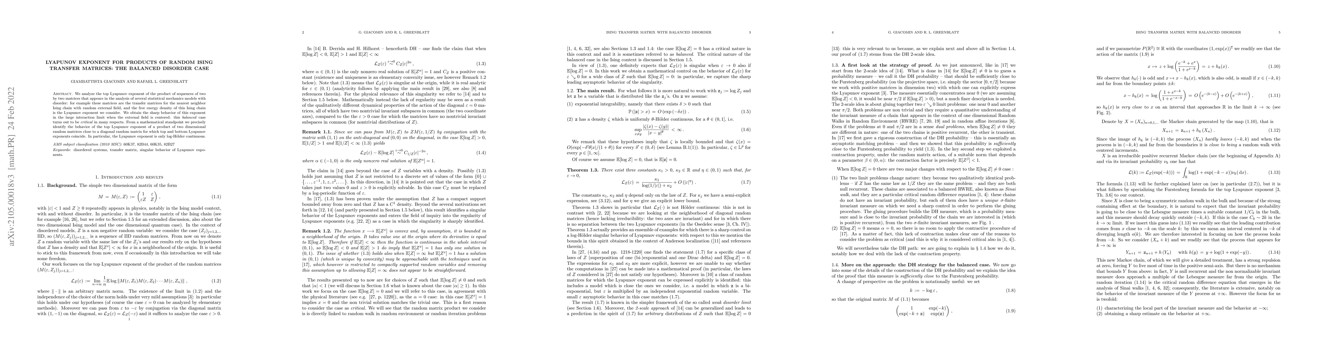 Thumbnail for Lyapunov exponent for products of random Ising transfer matrices: the
  balanced disorder case