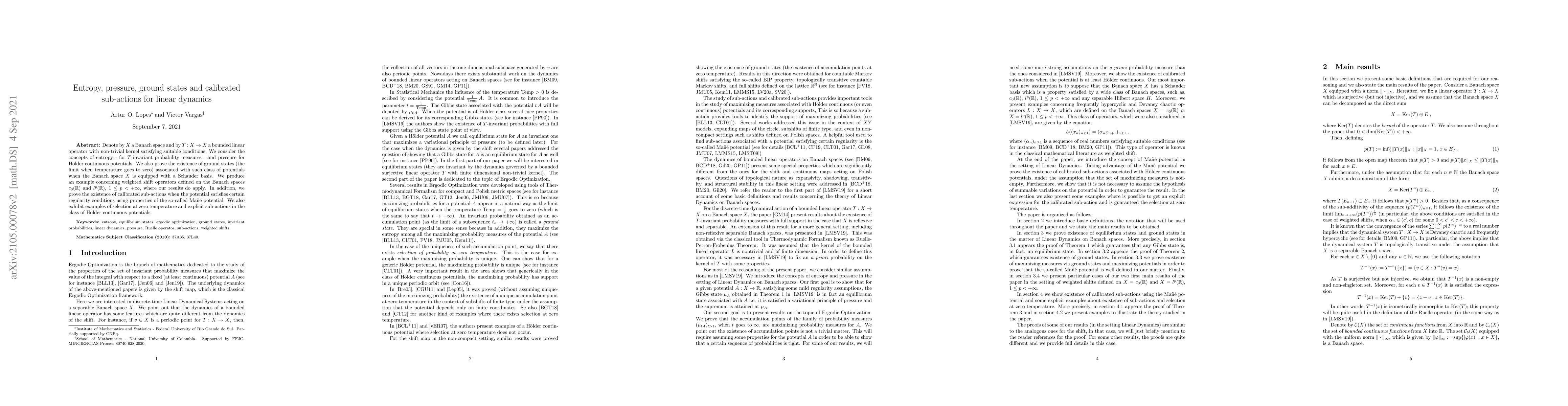 Thumbnail for Entropy, pressure, ground states and calibrated sub-actions for linear
  dynamics