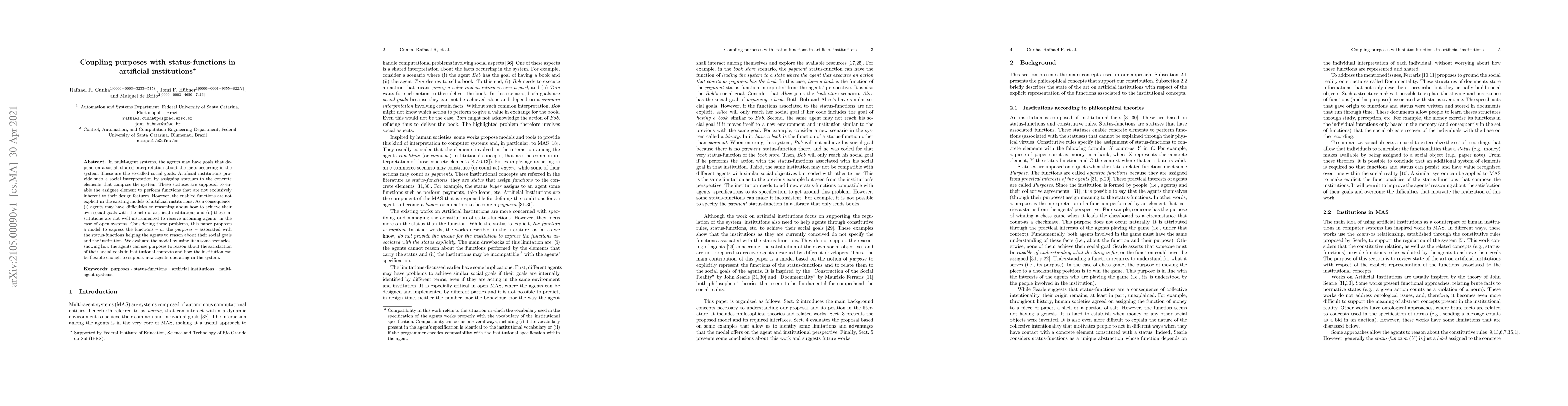 Thumbnail for Coupling purposes with status-functions in artificial institutions