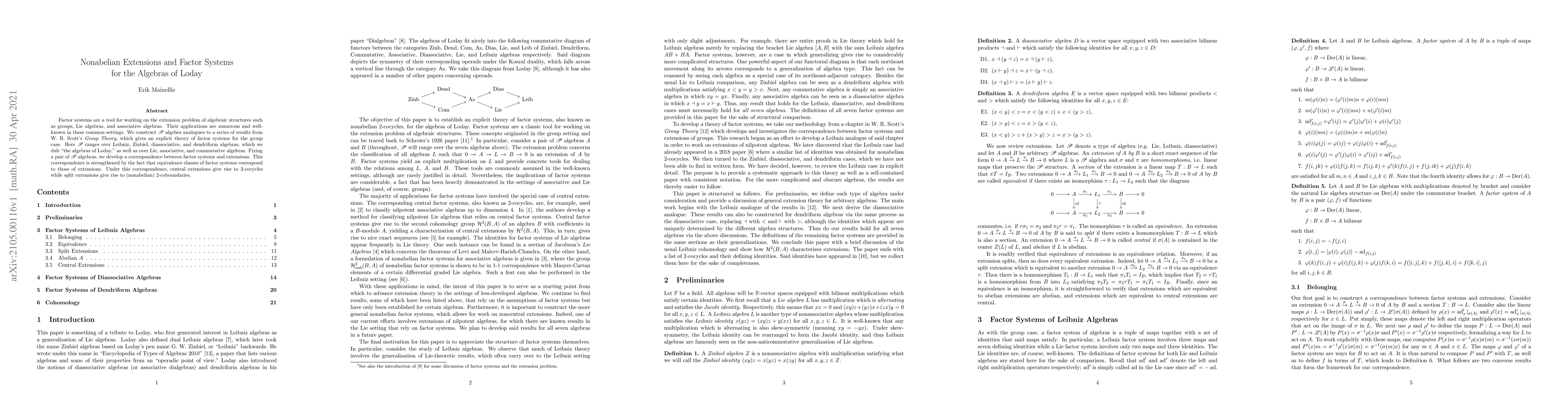 Thumbnail for Nonabelian Extensions and Factor Systems for the Algebras of Loday