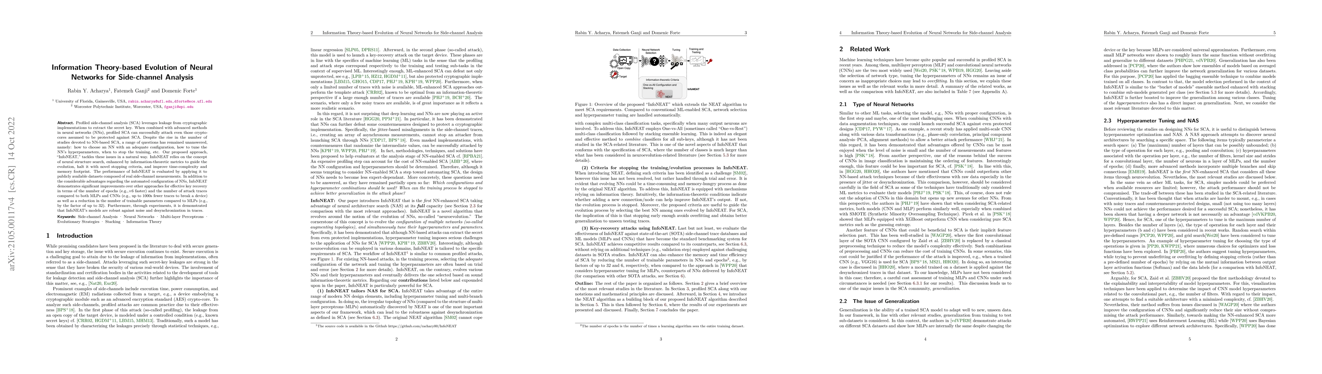 Thumbnail for InfoNEAT: Information Theory-based NeuroEvolution of Augmenting
  Topologies for Side-channel Analysis