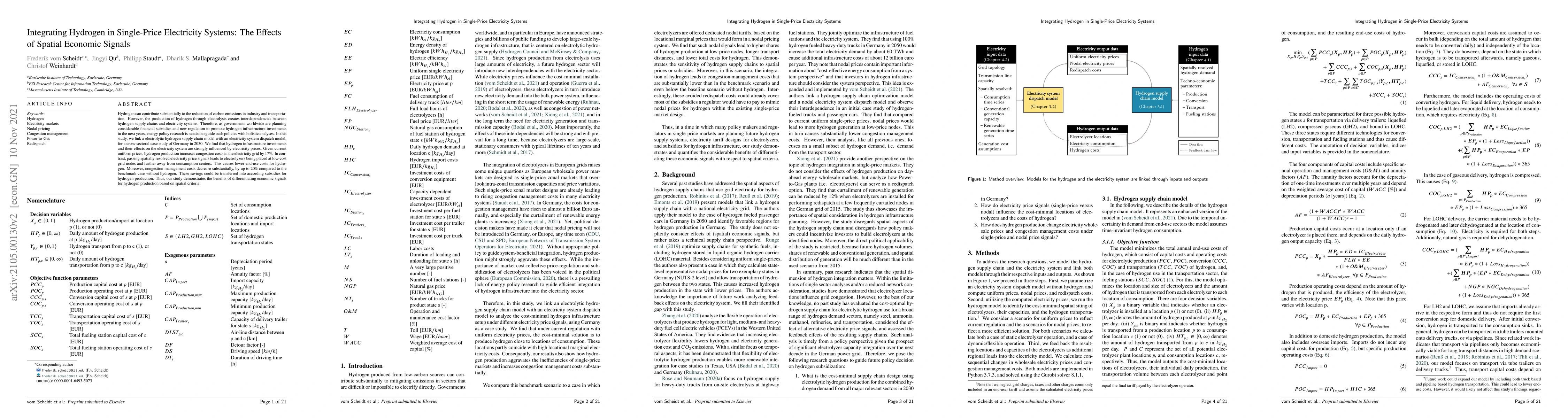 Thumbnail for Integrating Hydrogen in Single-Price Electricity Systems: The Effects of
  Spatial Economic Signals