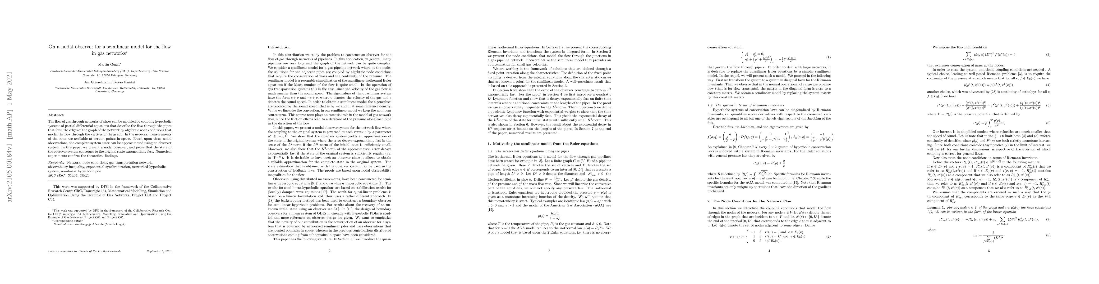 Thumbnail for On a nodal observer for a semilinear model for the flow in gas networks