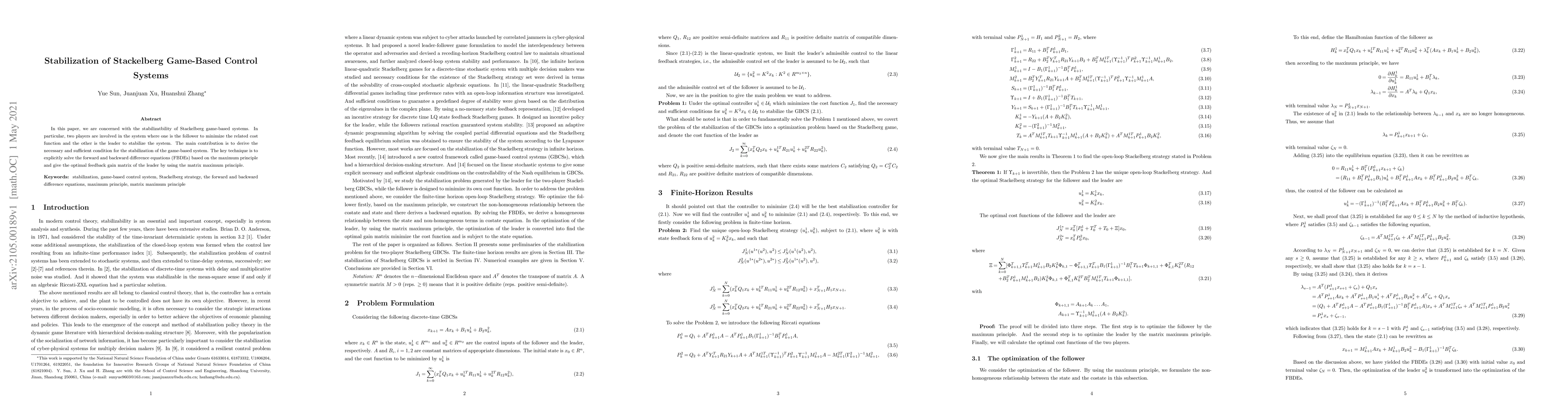Thumbnail for Stabilization of Stackelberg Game-Based Control Systems