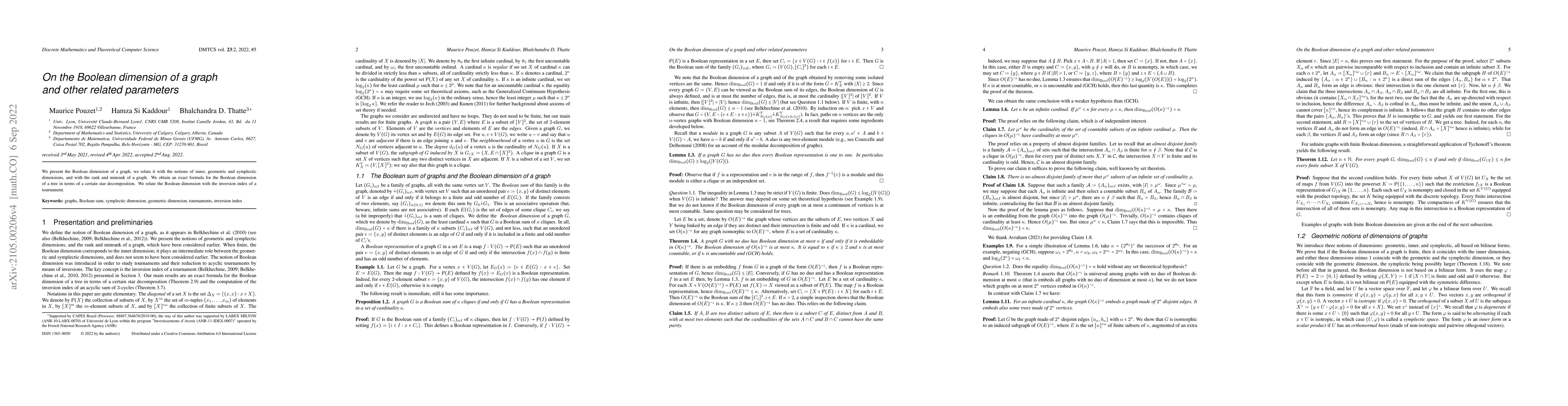 Thumbnail for On the Boolean dimension of a graph and other related parameters