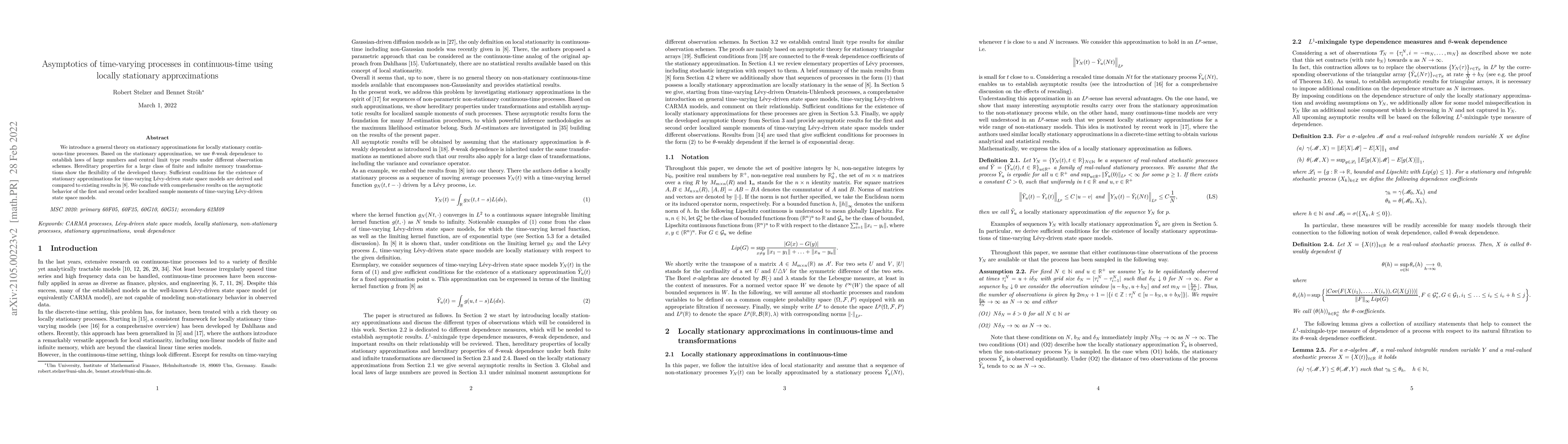 Thumbnail for Asymptotics of time-varying processes in continuous-time using locally
  stationary approximations