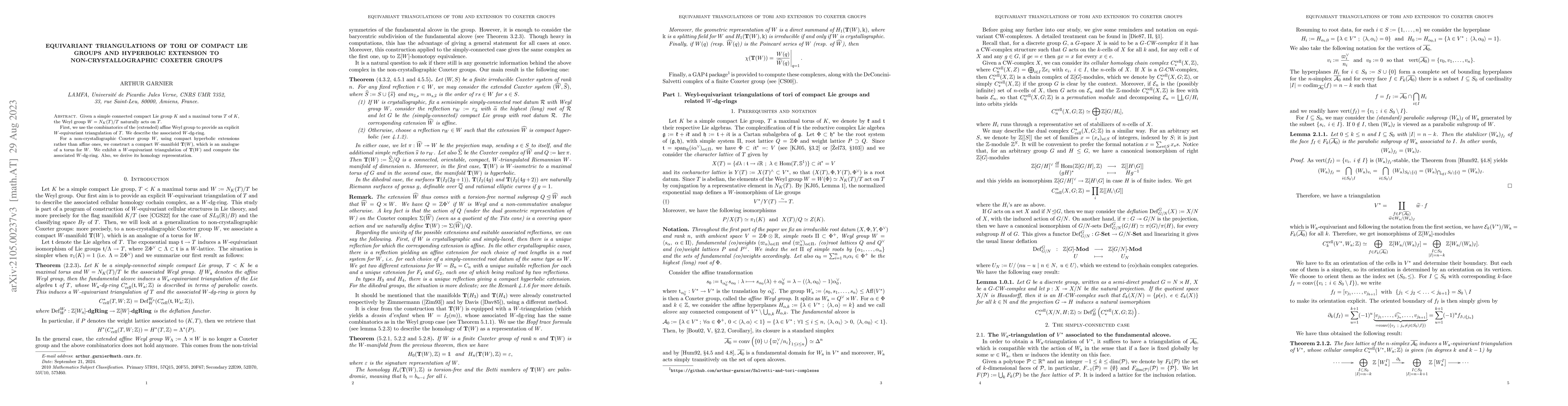 Thumbnail for Equivariant triangulations of tori of compact Lie groups and hyperbolic
  extension to non-crystallographic Coxeter groups