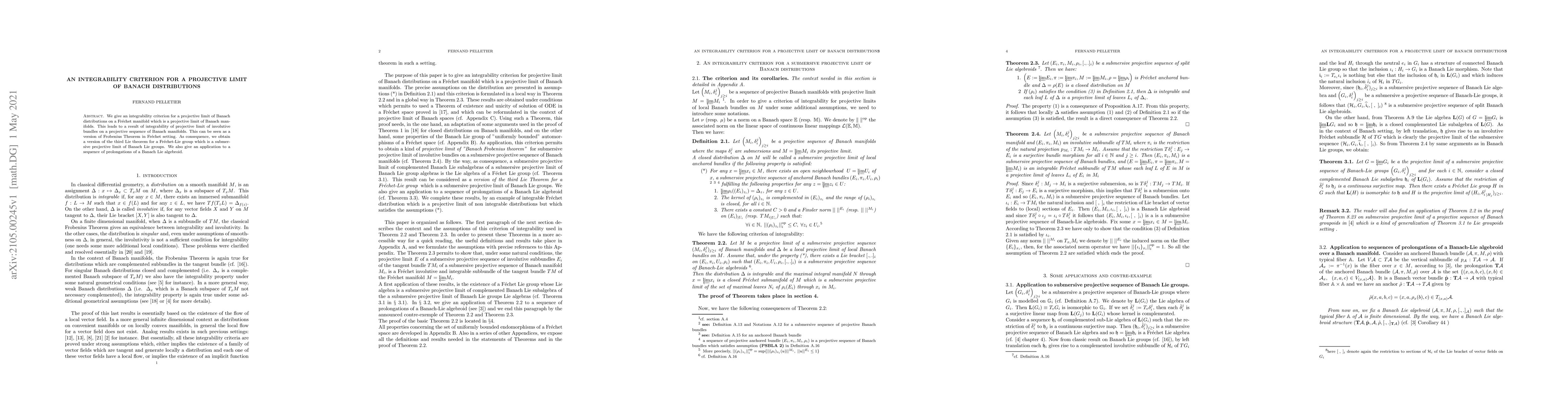Thumbnail for An integrability criterion for a projective limit of Banach
  distributions