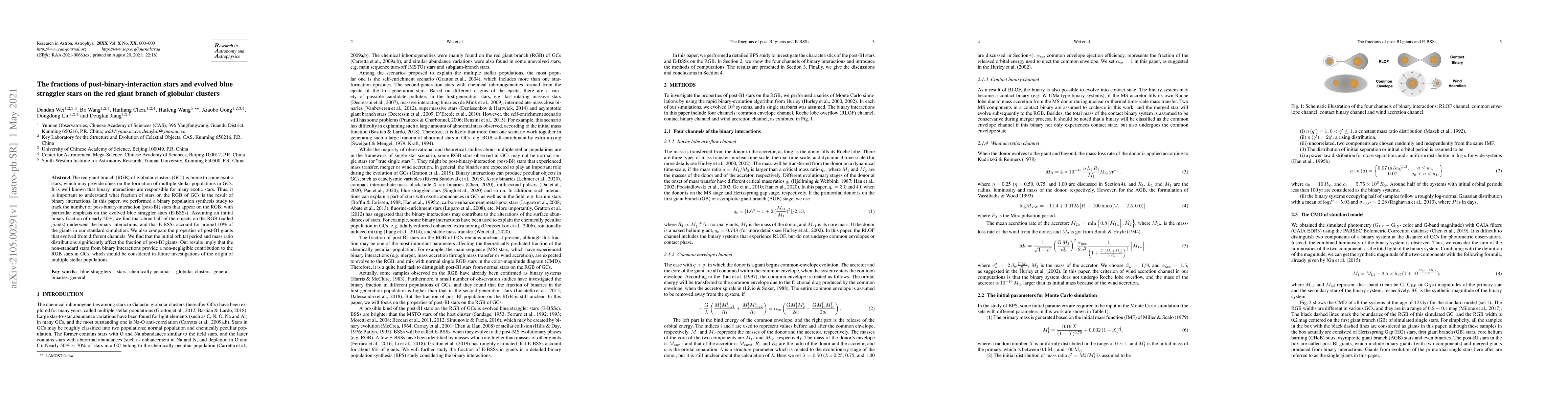 Thumbnail for The fractions of post-binary-interaction stars and evolved blue
  straggler stars on the red giant branch of globular clusters