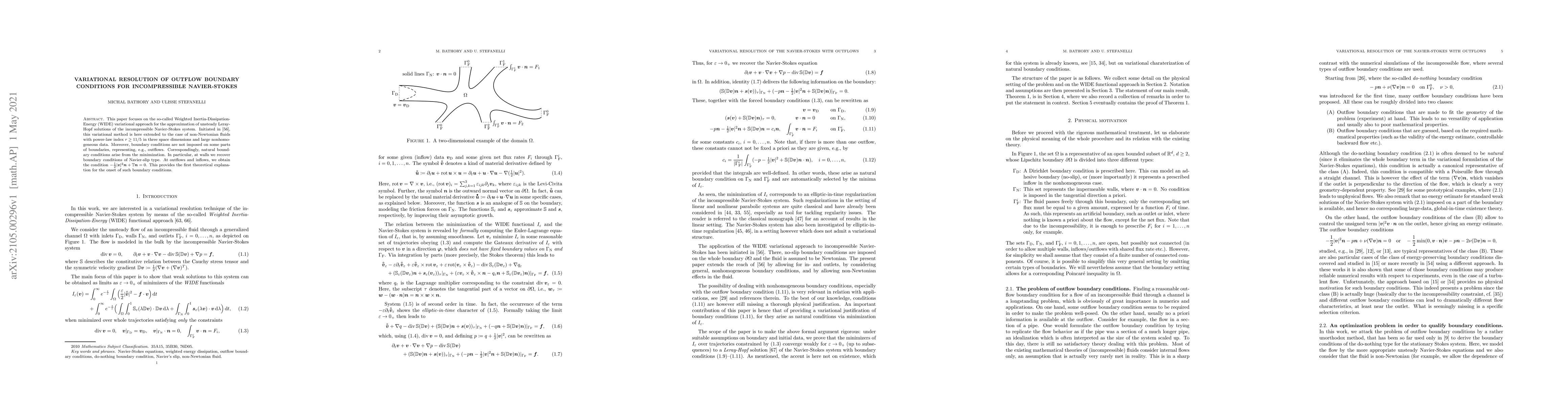 Thumbnail for Variational resolution of outflow boundary conditions for incompressible
  Navier-Stokes