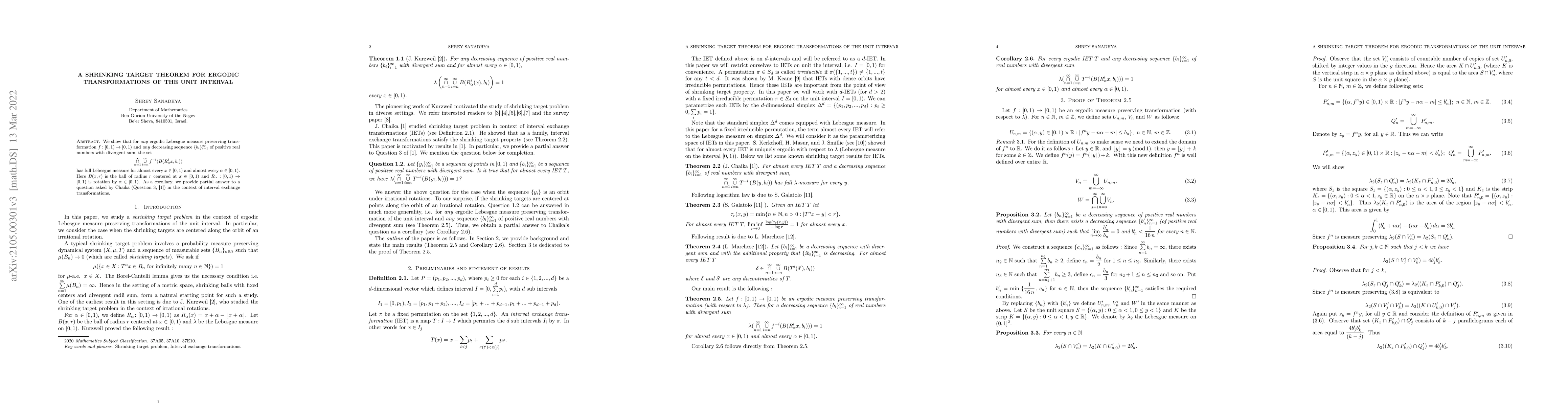 Thumbnail for A shrinking target theorem for ergodic transformations of the unit
  interval