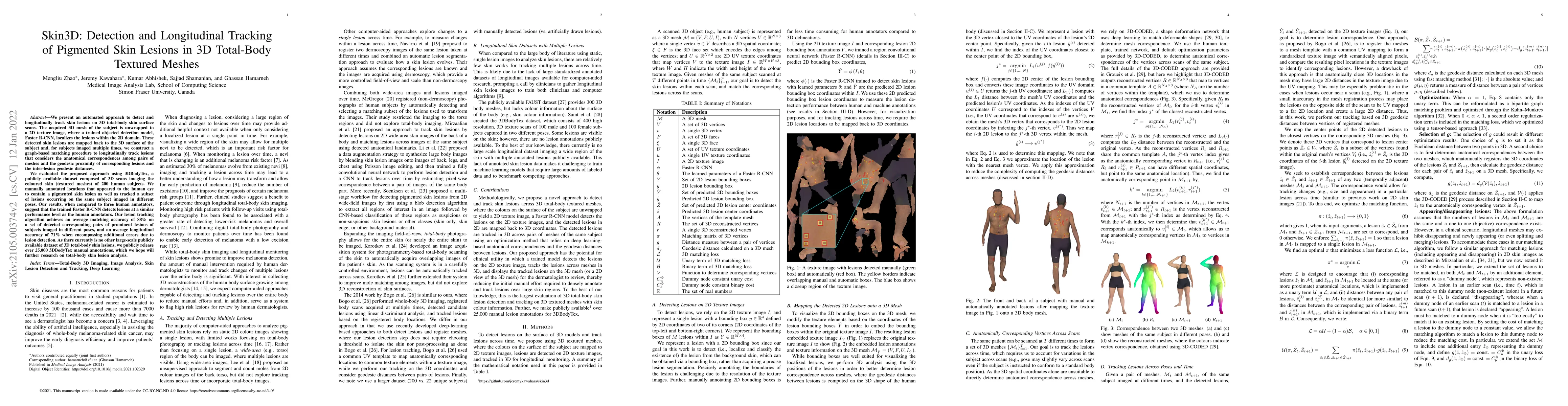 Thumbnail for Skin3D: Detection and Longitudinal Tracking of Pigmented Skin Lesions in
  3D Total-Body Textured Meshes