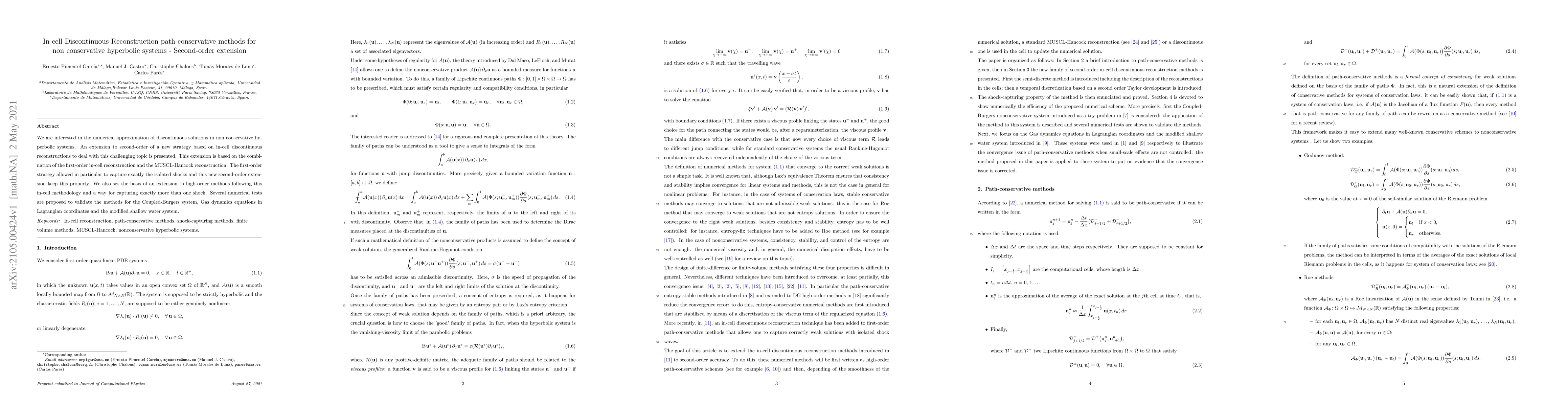 Thumbnail for In-cell Discontinuous Reconstruction path-conservative methods for non
  conservative hyperbolic systems -- Second-order extension