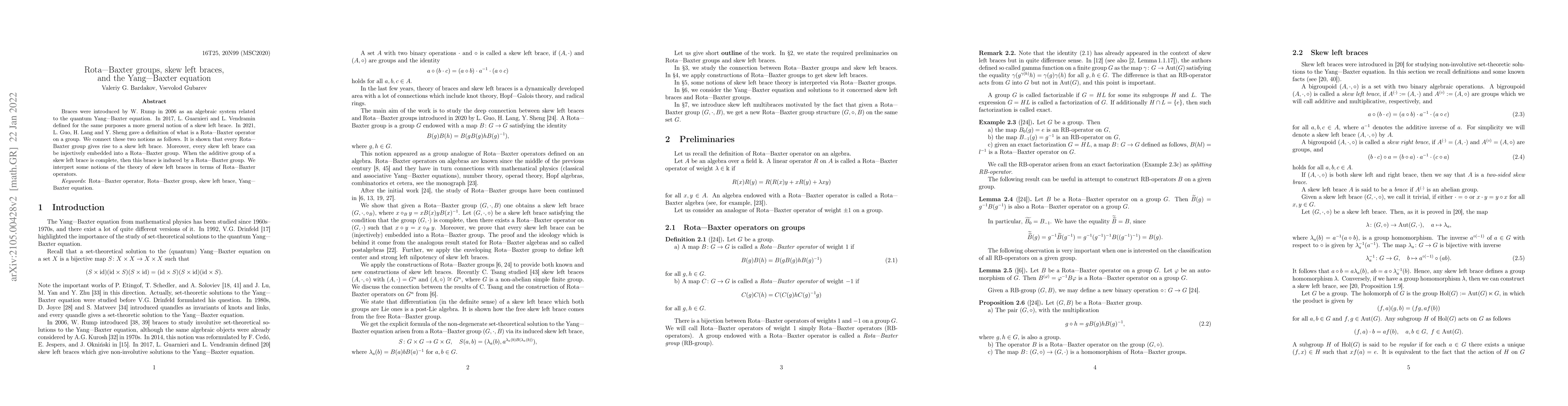 Thumbnail for Rota-Baxter groups, skew left braces, and the Yang-Baxter equation