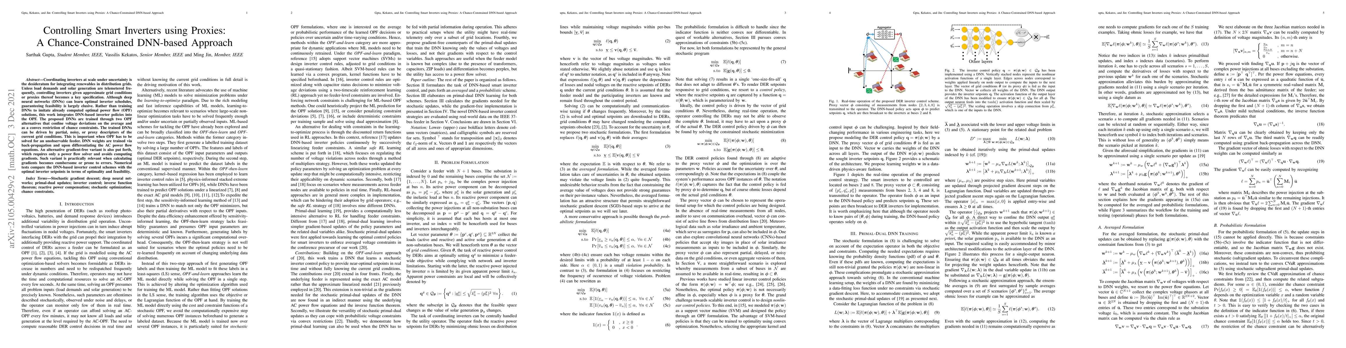 Thumbnail for Controlling Smart Inverters using Proxies: A Chance-Constrained
  DNN-based Approach