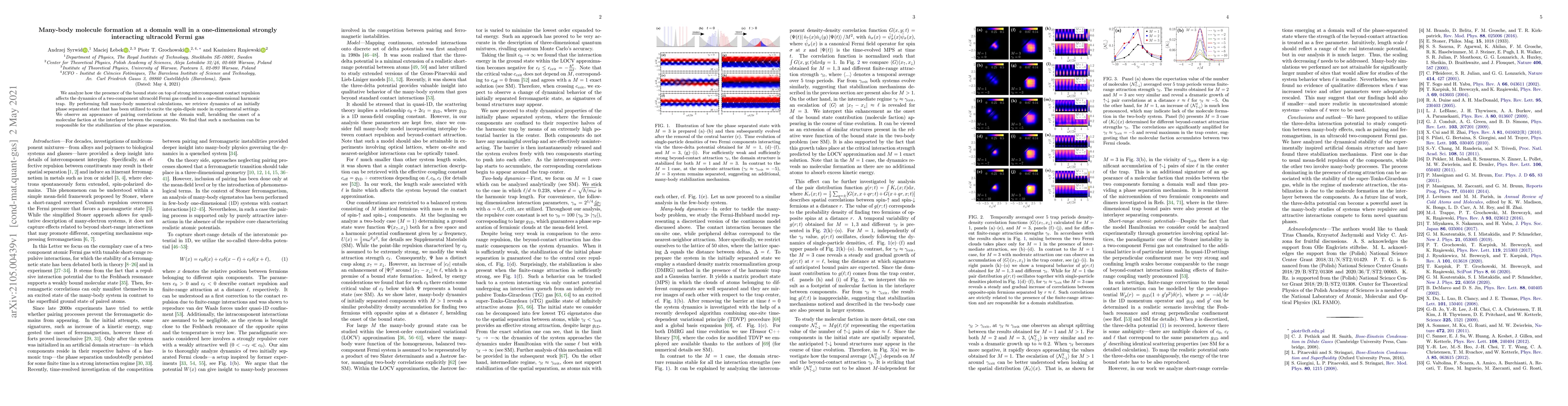 Thumbnail for Many-body molecule formation at a domain wall in a one-dimensional
  strongly interacting ultracold Fermi gas