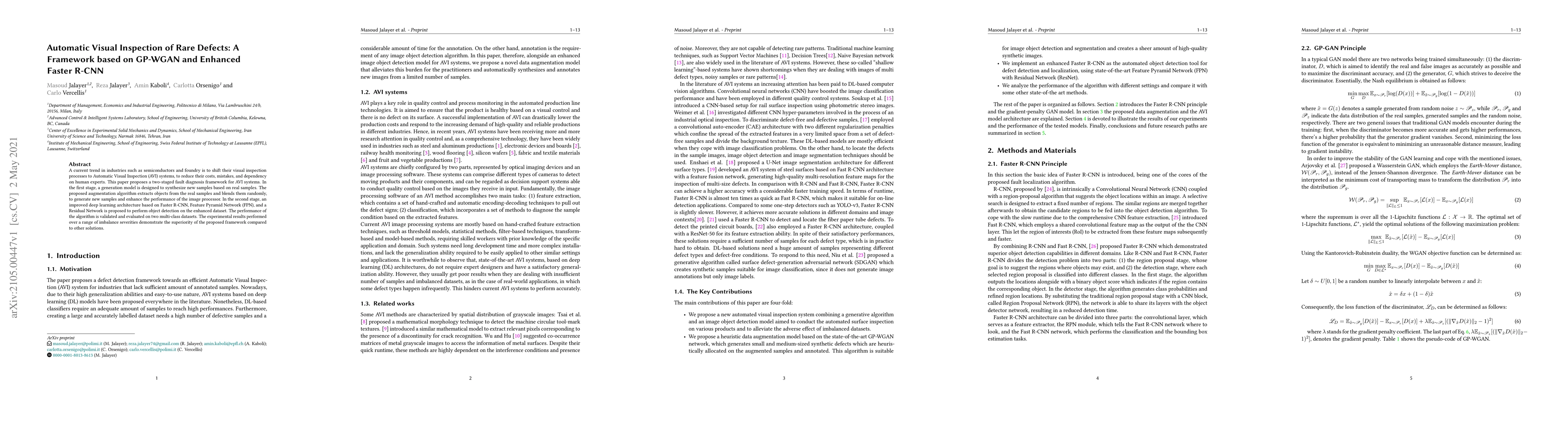 Thumbnail for Automatic Visual Inspection of Rare Defects: A Framework based on
  GP-WGAN and Enhanced Faster R-CNN
