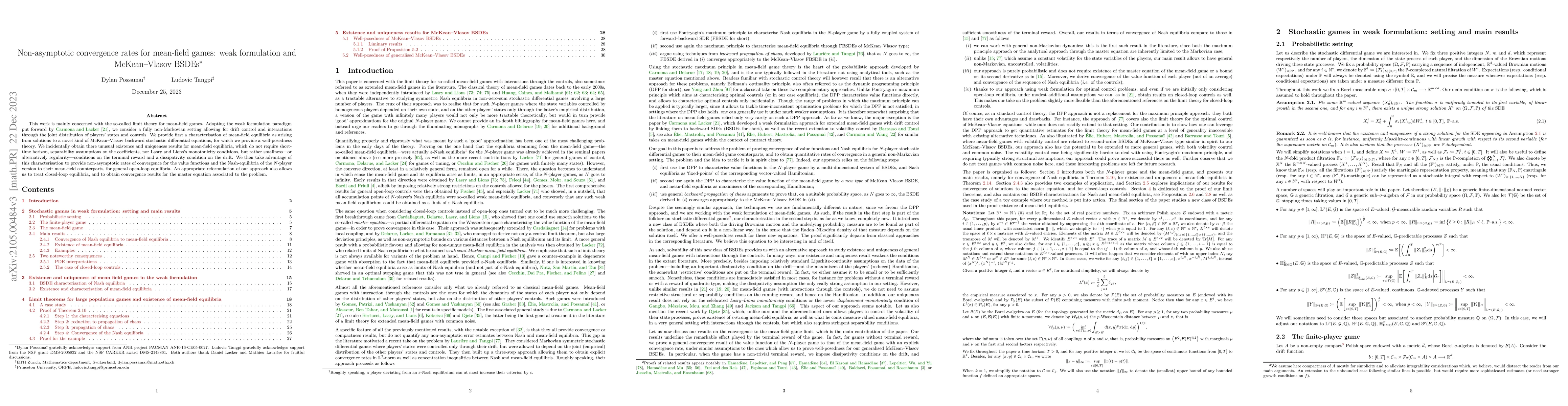 Thumbnail for Non-asymptotic convergence rates for mean-field games: weak formulation
  and McKean-Vlasov BSDEs