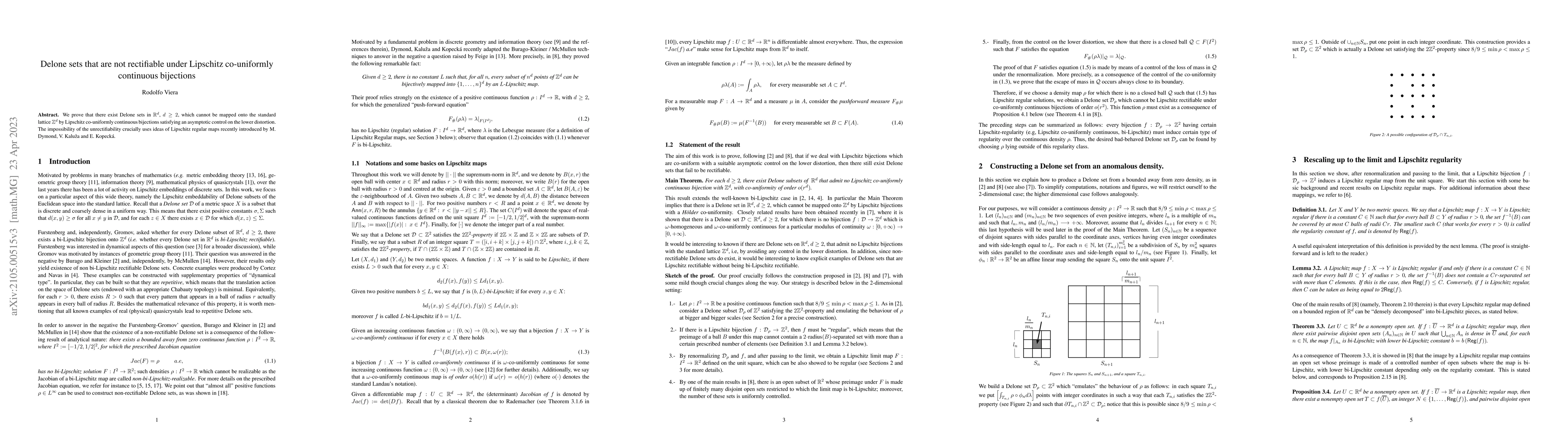 Thumbnail for Delone sets that are not rectifiable under Lipschitz co-uniformly
  continuous bijections