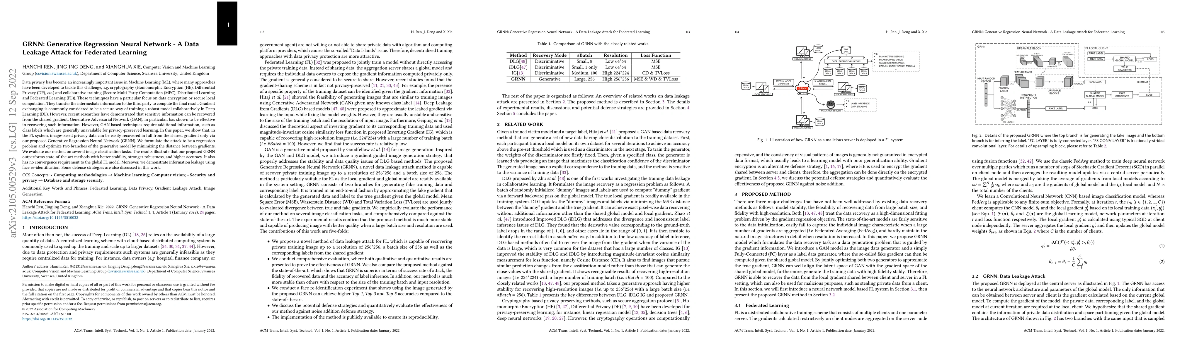 Thumbnail for GRNN: Generative Regression Neural Network -- A Data Leakage Attack for
  Federated Learning