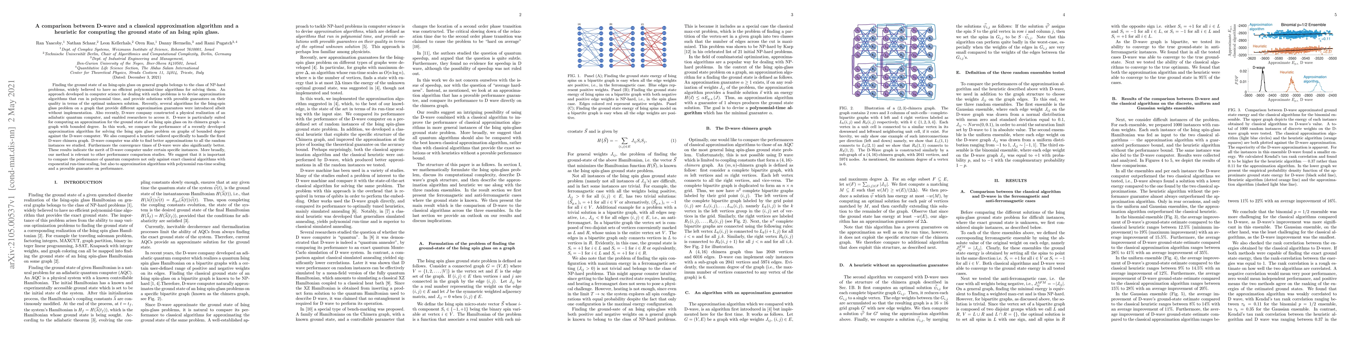 Thumbnail for A comparison between D-wave and a classical approximation algorithm and
  a heuristic for computing the ground state of an Ising spin glass