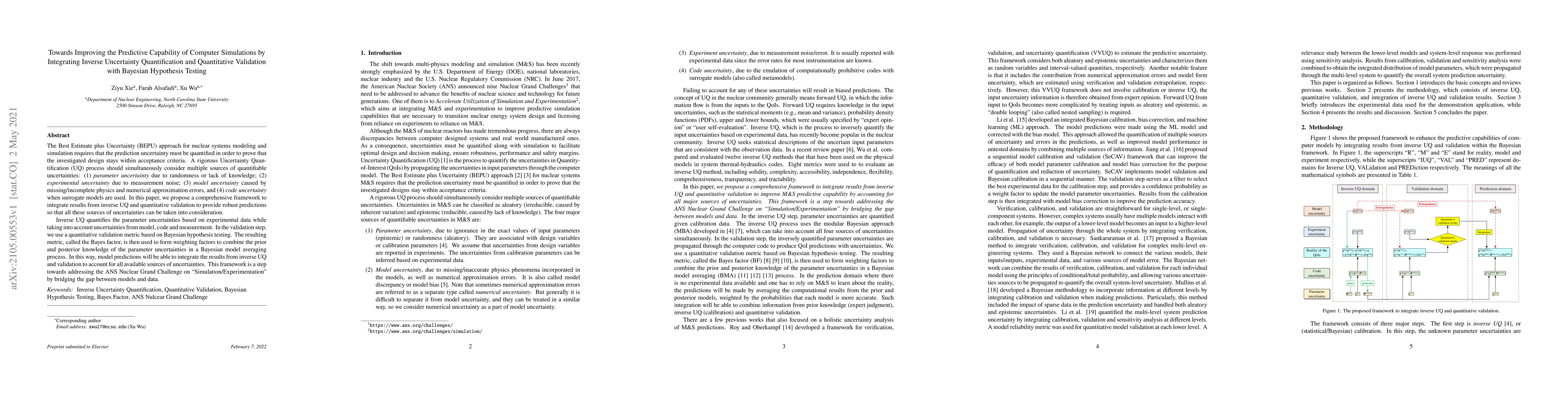 Thumbnail for Towards Improving the Predictive Capability of Computer Simulations by
  Integrating Inverse Uncertainty Quantification and Quantitative Validation
  with Bayesian Hypothesis Testing
