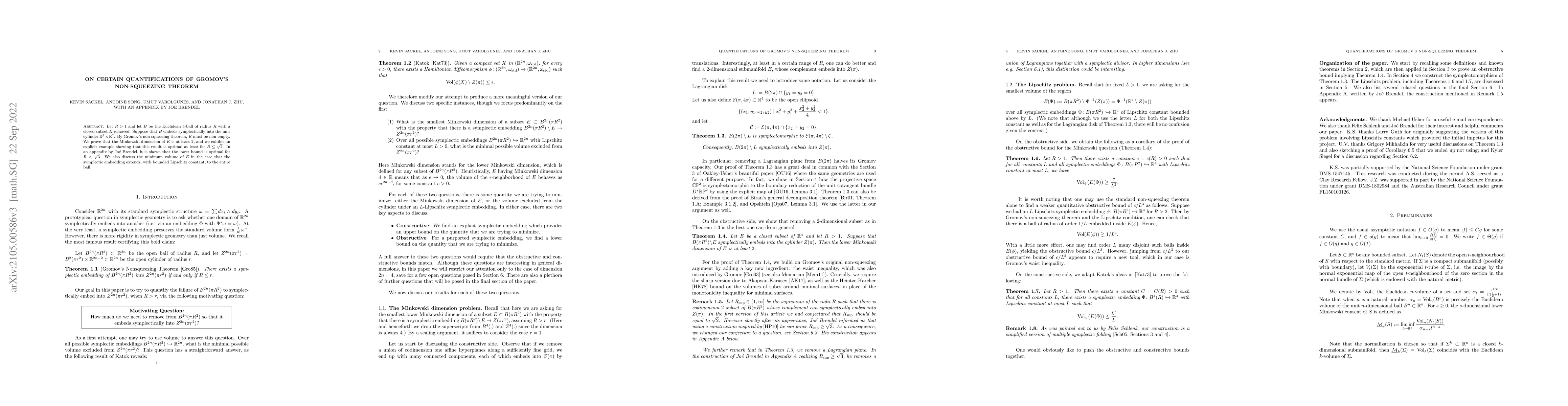 Thumbnail for On certain quantifications of Gromov's non-squeezing theorem