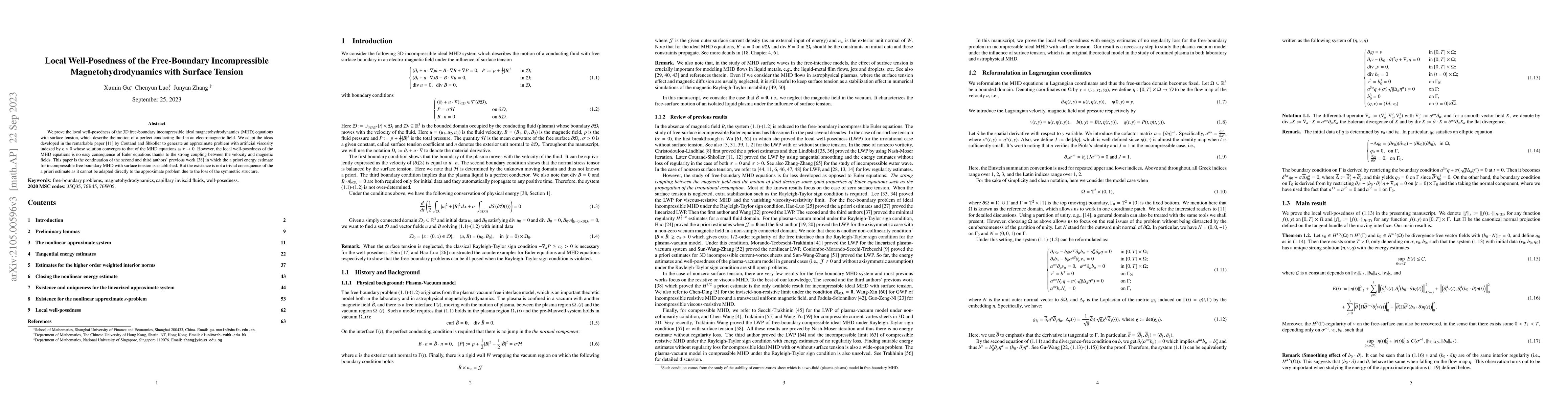 Thumbnail for Local Well-posedness of the Free-Boundary Incompressible
  Magnetohydrodynamics with Surface Tension