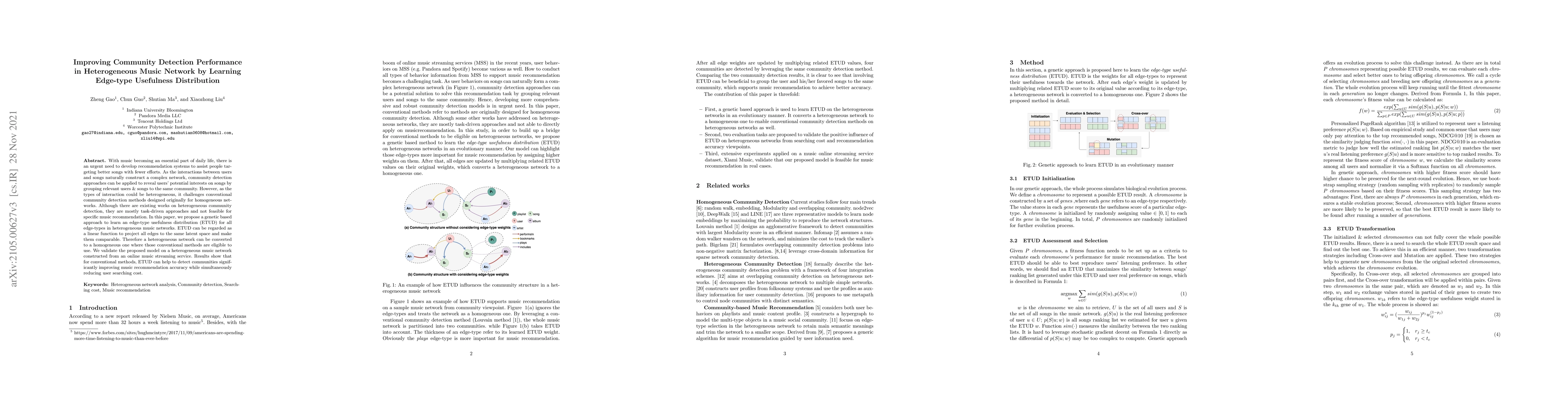 Thumbnail for Improving Community Detection Performance in Heterogeneous Music Network
  by Learning Edge-type Usefulness Distribution