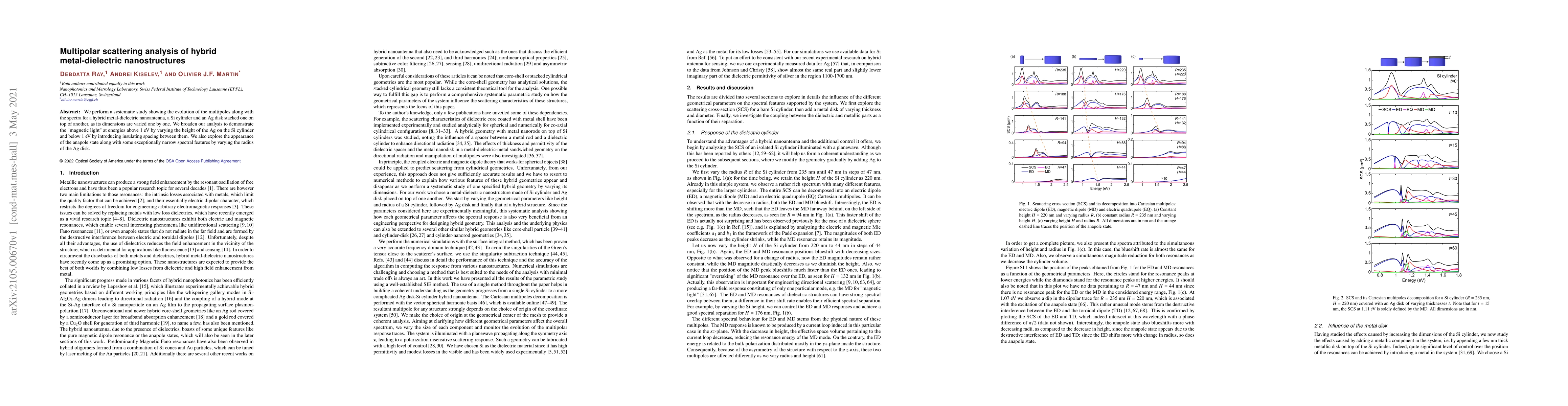 Thumbnail for Multipolar scattering analysis of hybrid metal-dielectric nanostructures