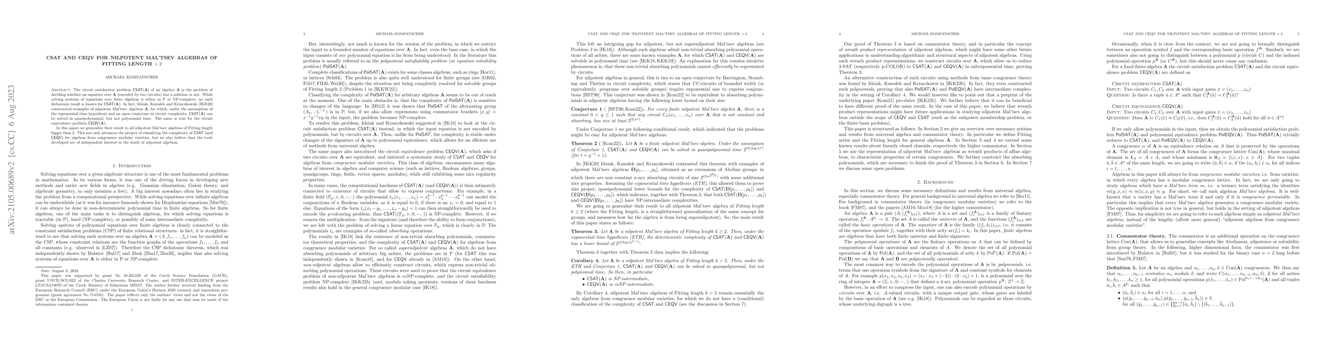 Thumbnail for CSAT and CEQV for nilpotent Maltsev algebras of Fitting length > 2
