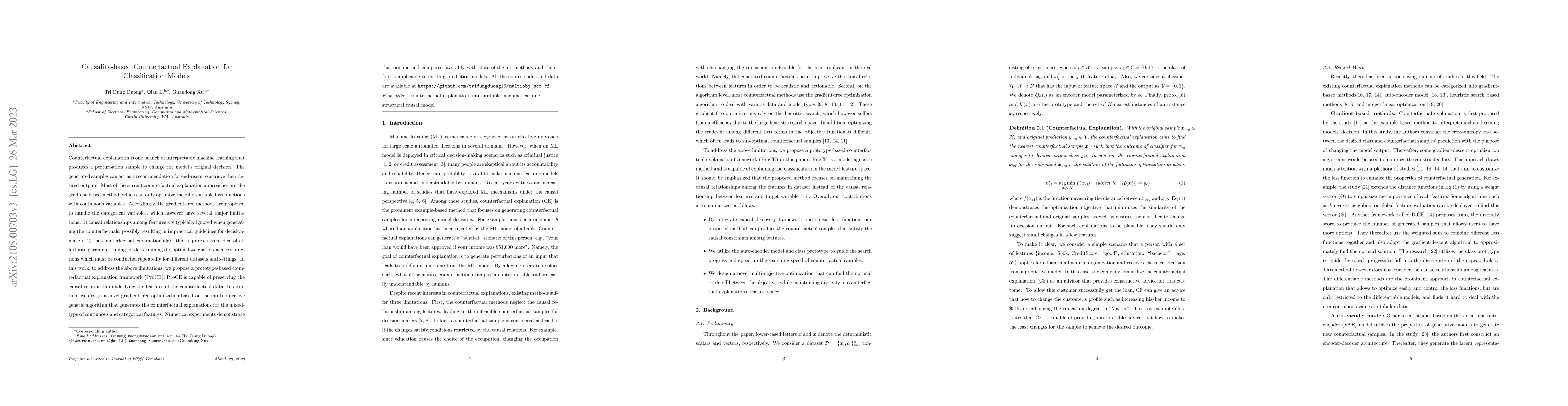 Thumbnail for Causality-based Counterfactual Explanation for Classification Models
