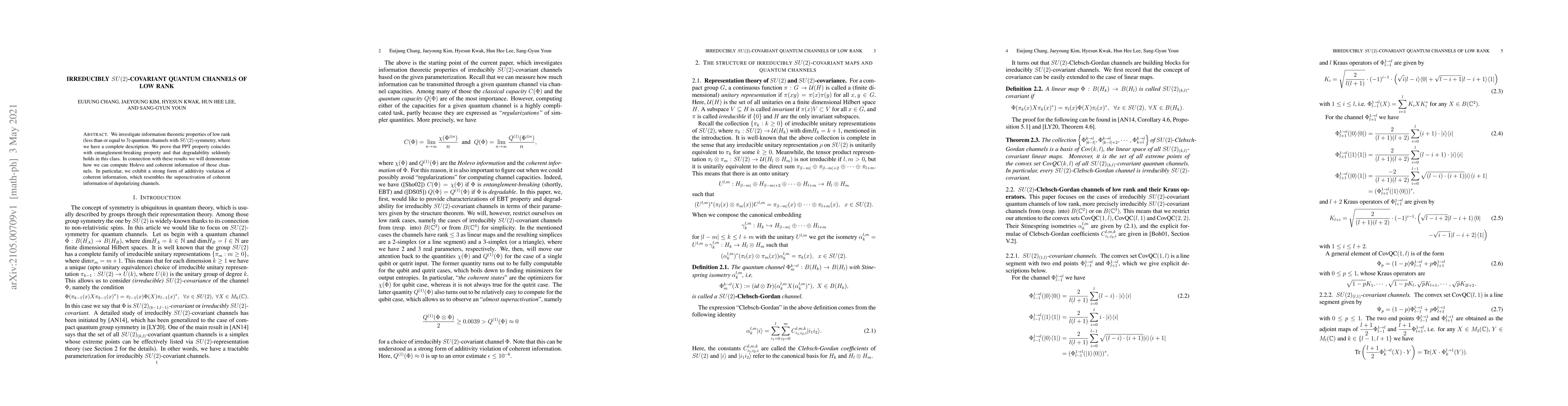 Thumbnail for Irreducibly $SU(2)$-covariant quantum channels of low rank
