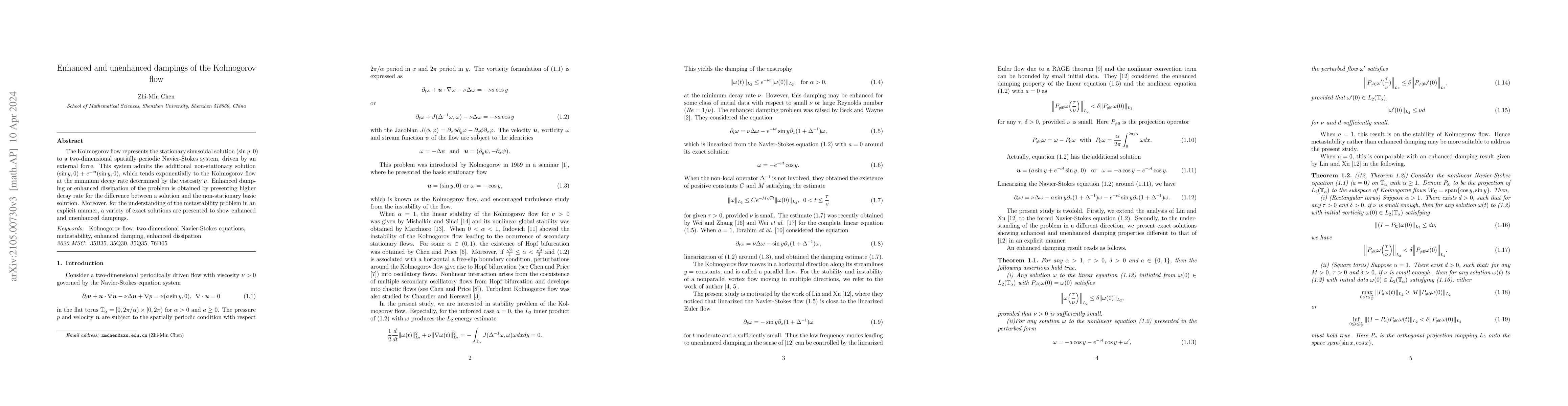 Thumbnail for Enhanced and unenhanced dampings of the Kolmogorov flow