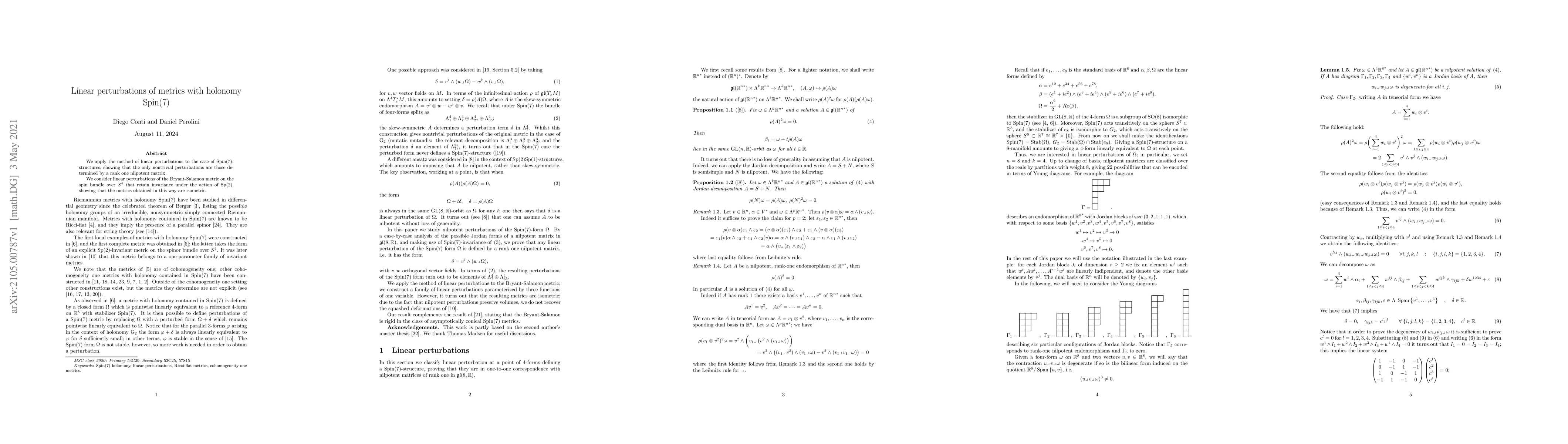 Thumbnail for Linear perturbations of metrics with holonomy Spin(7)