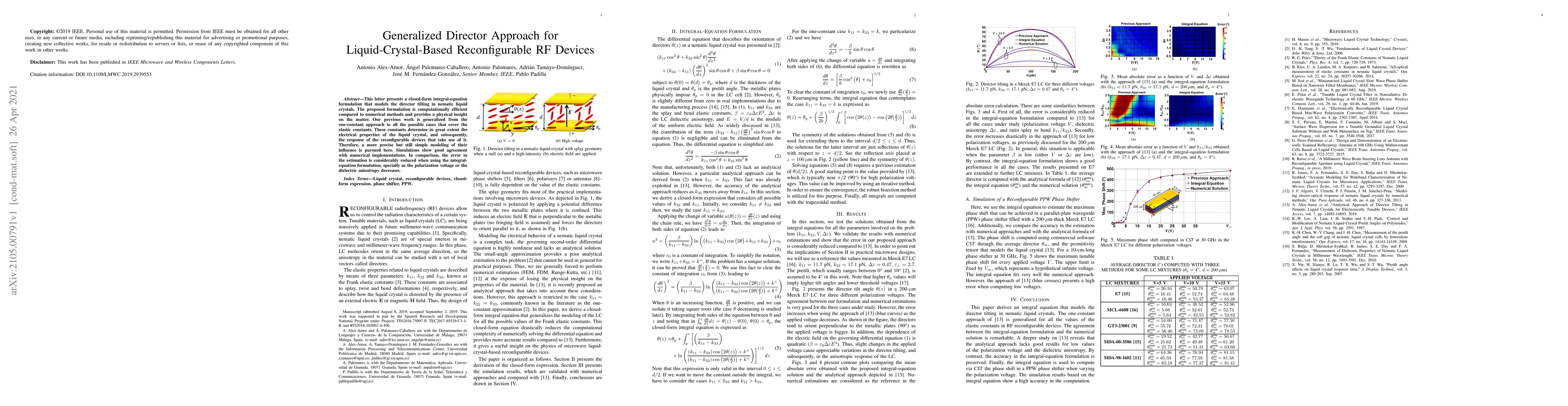 Thumbnail for Generalized Director Approach for Liquid-Crystal-Based Reconfigurable RF
  Devices