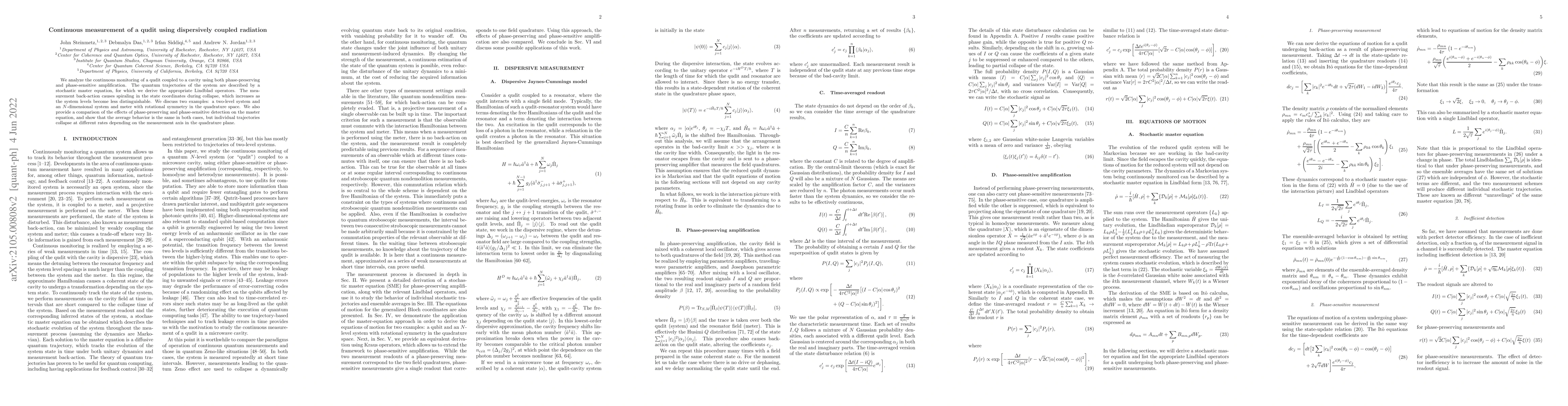 Thumbnail for Continuous measurement of a qudit using dispersively coupled radiation