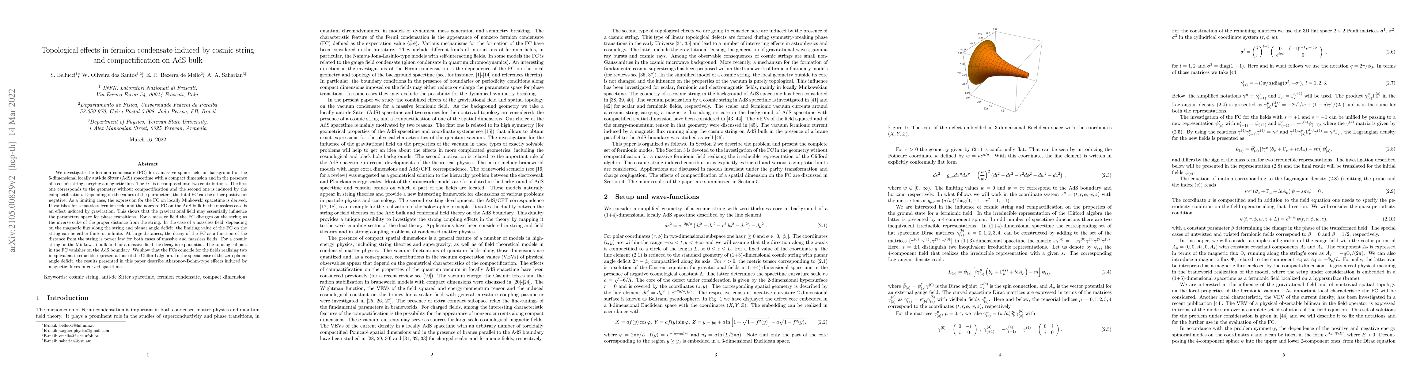 Thumbnail for Topological effects in fermion condensate induced by cosmic string and
  compactification on AdS bulk