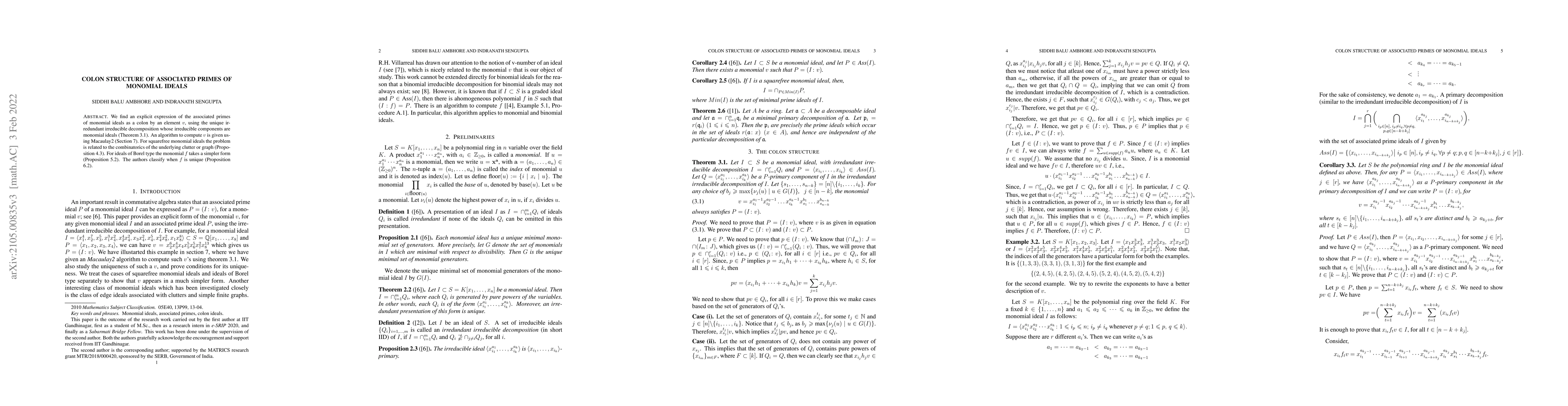 Thumbnail for Colon structure of associated primes of monomial ideals