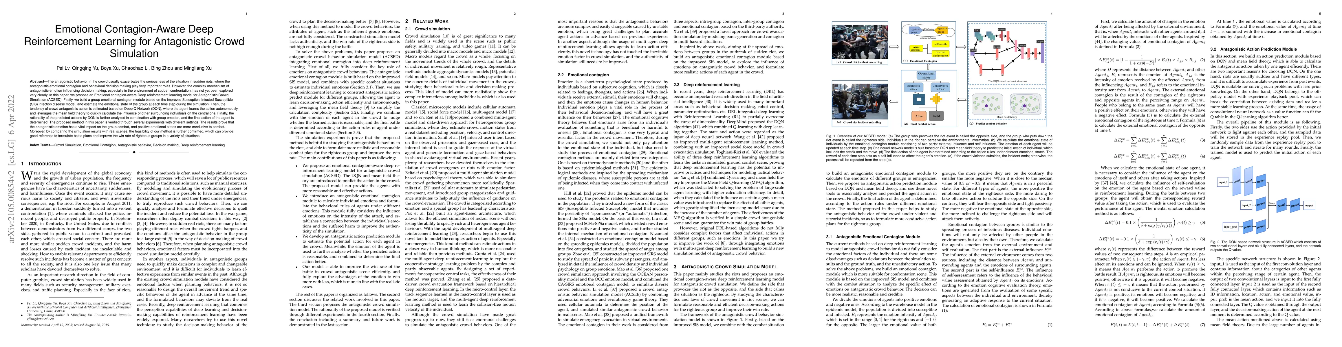 Thumbnail for Emotional Contagion-Aware Deep Reinforcement Learning for Antagonistic
  Crowd Simulation