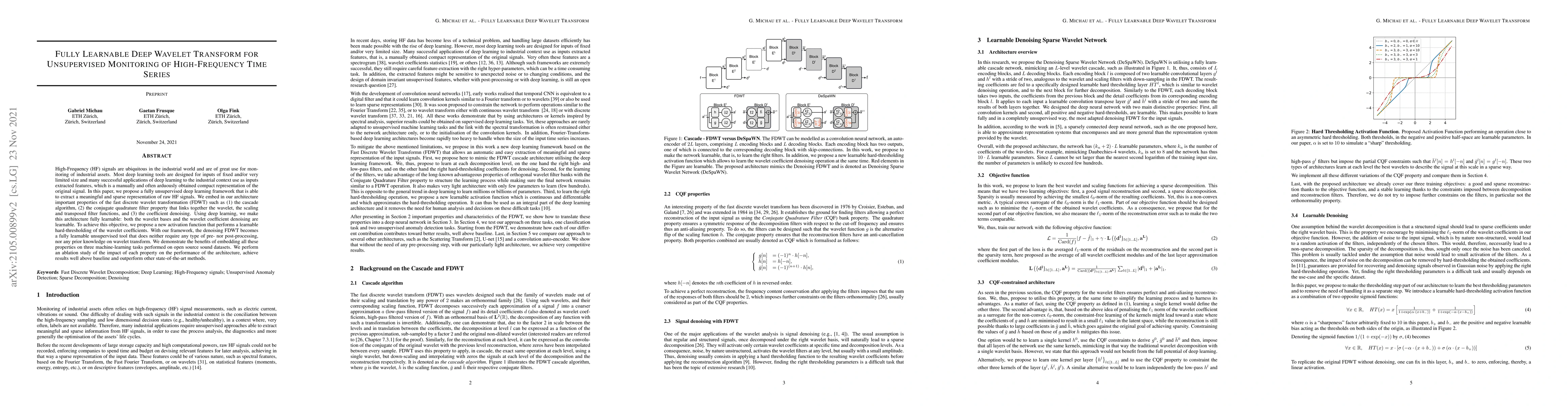 Thumbnail for Fully Learnable Deep Wavelet Transform for Unsupervised Monitoring of
  High-Frequency Time Series