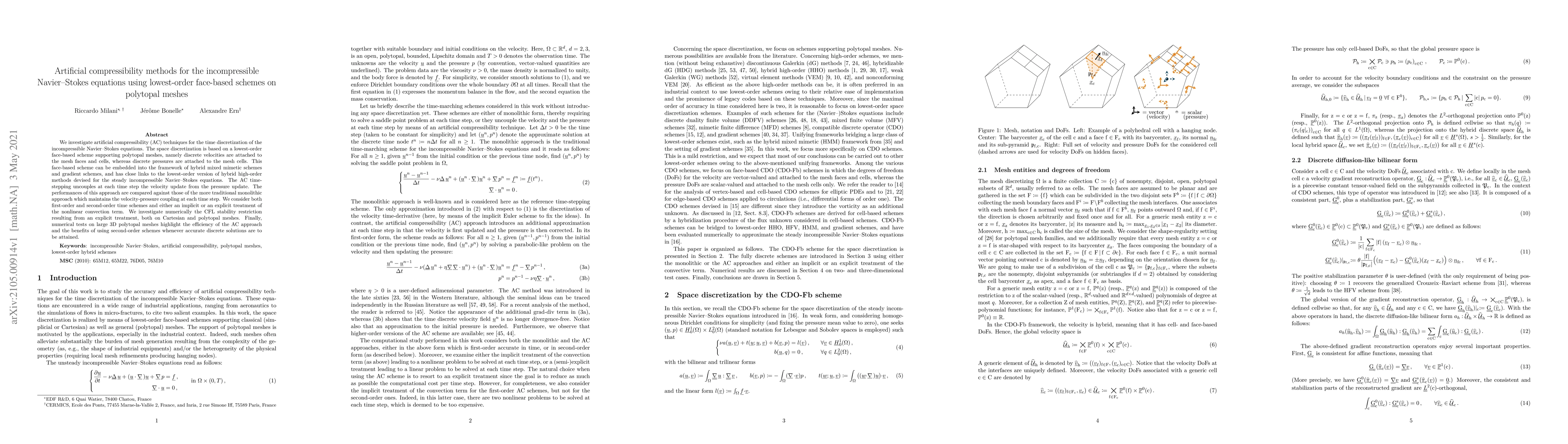 Thumbnail for Artificial compressibility methods for the incompressible Navier-Stokes
  equations using lowest-order face-based schemes on polytopal meshes