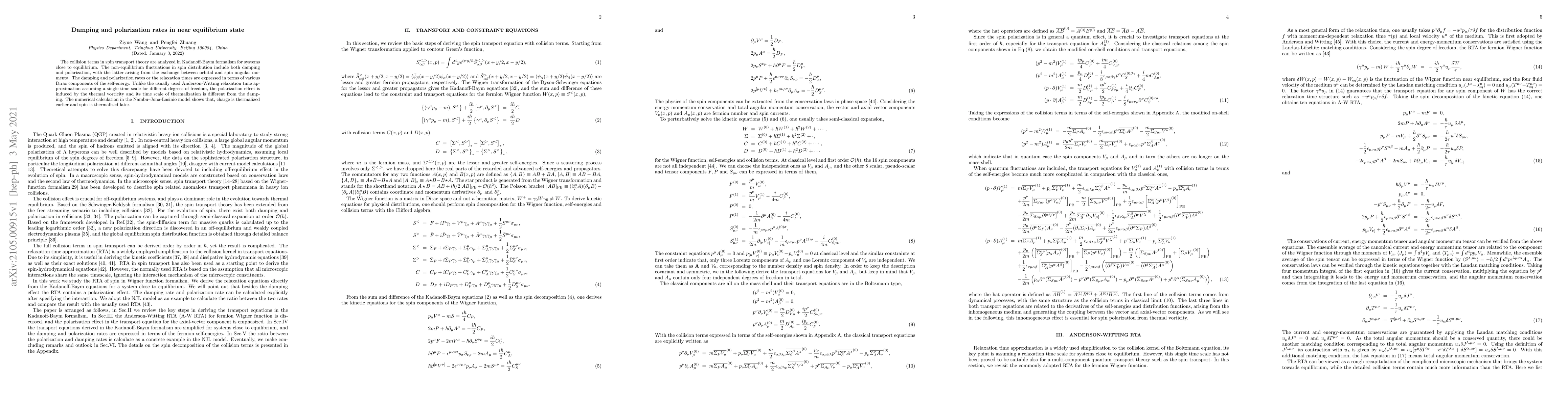 Thumbnail for Damping and polarization rates in near equilibrium state