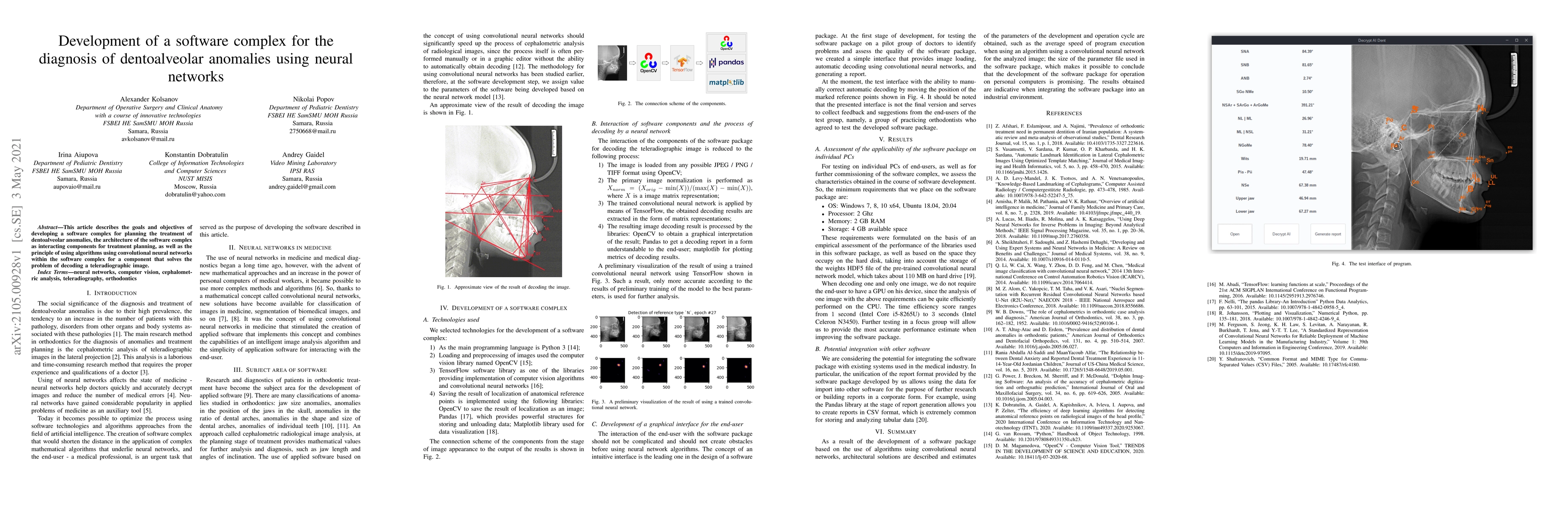 Thumbnail for Development of a software complex for the diagnosis of dentoalveolar
  anomalies using neural networks