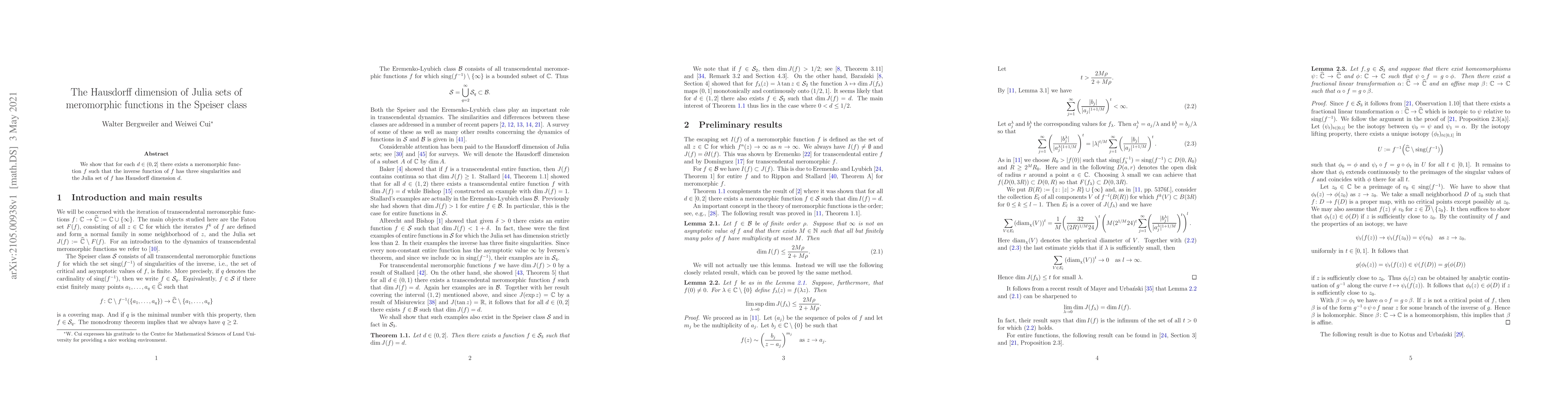 Thumbnail for The Hausdorff dimension of Julia sets of meromorphic functions in the
  Speiser class