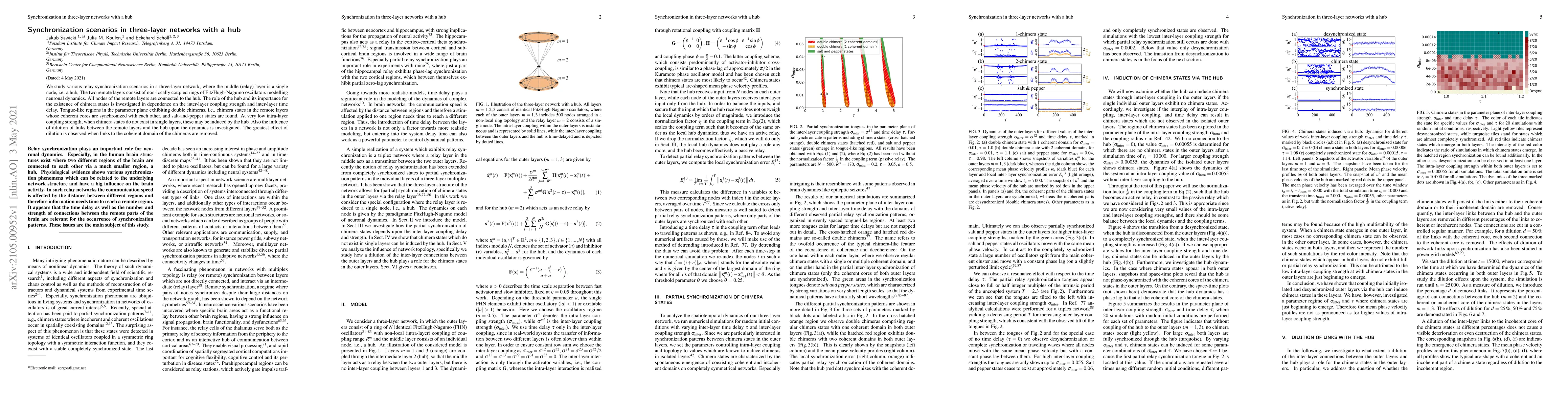 Thumbnail for Synchronization scenarios in three-layer networks with a hub